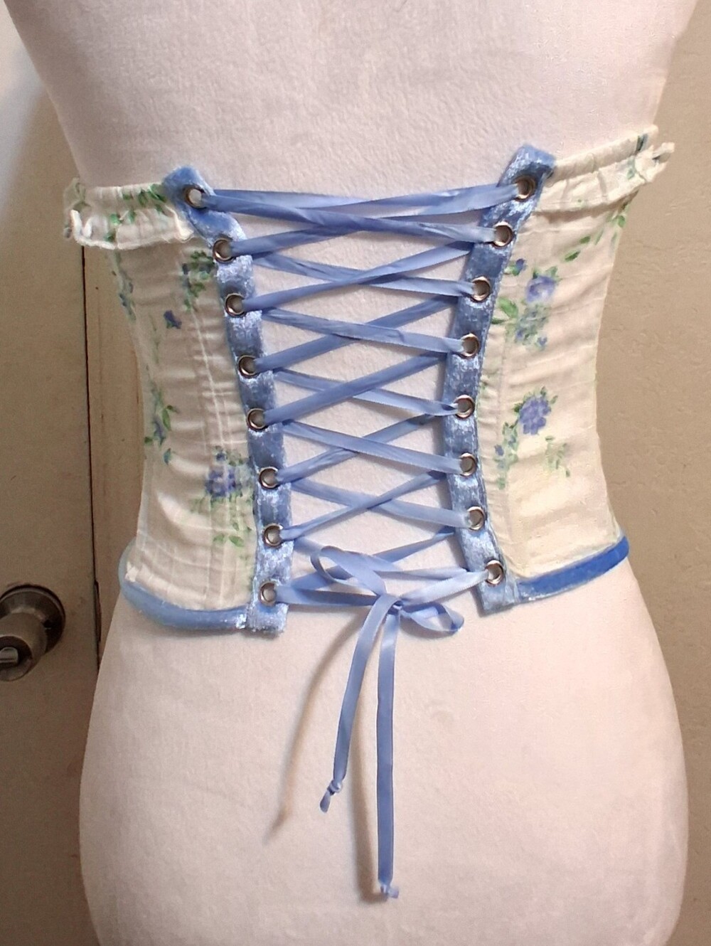 Sky To Moon Blue Garden Floral Bustier Corset Back Tie Underwire Cottagecore